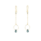 Gold hoop and chain earring with kyanite drop