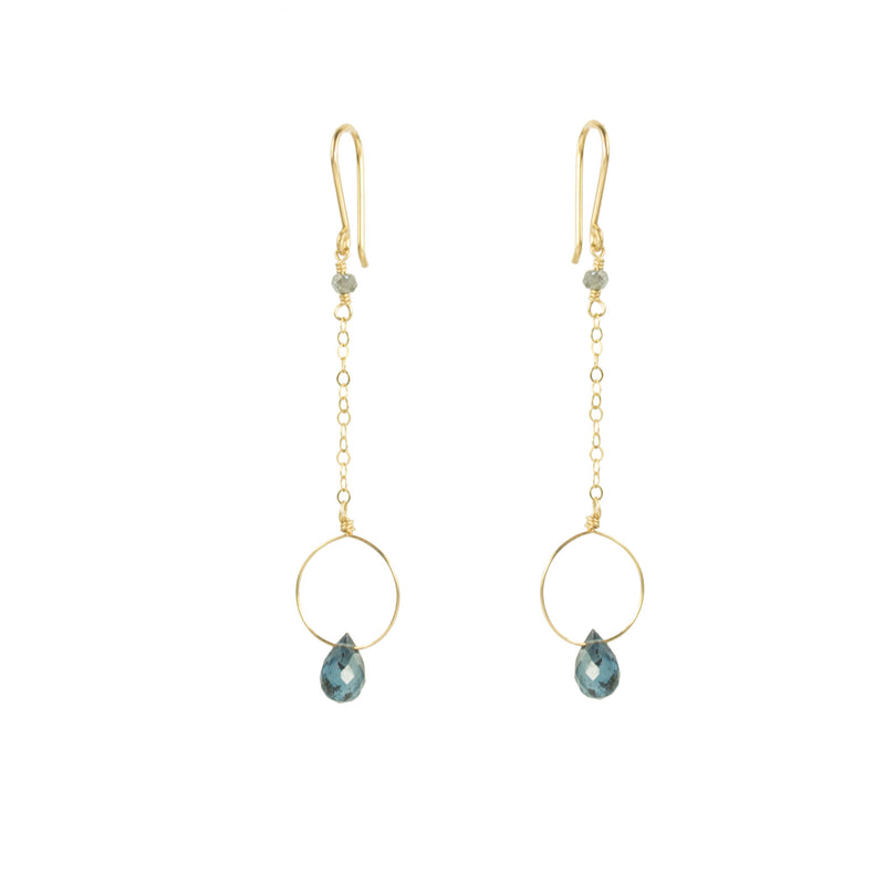 Gold hoop and chain earring with kyanite drop
