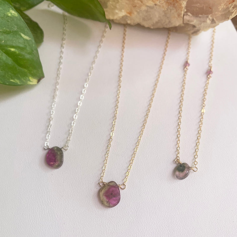 Watchful Eye Watermelon Tourmaline Slice Necklace