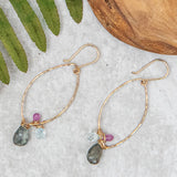 Gold hoop earring with gemstone drops