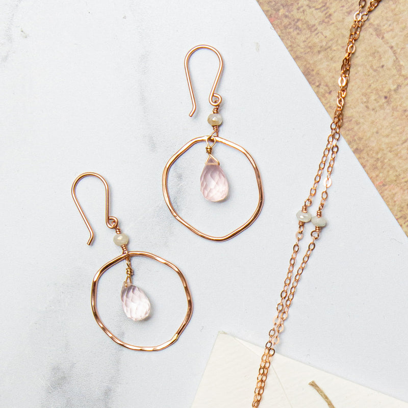 Soft Rose Quartz Hoop Earring