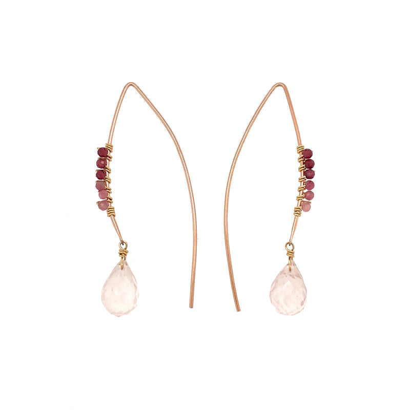 rose quartz rose gold filled "V" shape earring