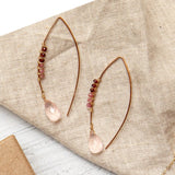 Rose quartz rose gold filled rhodolite garnet wrap earring