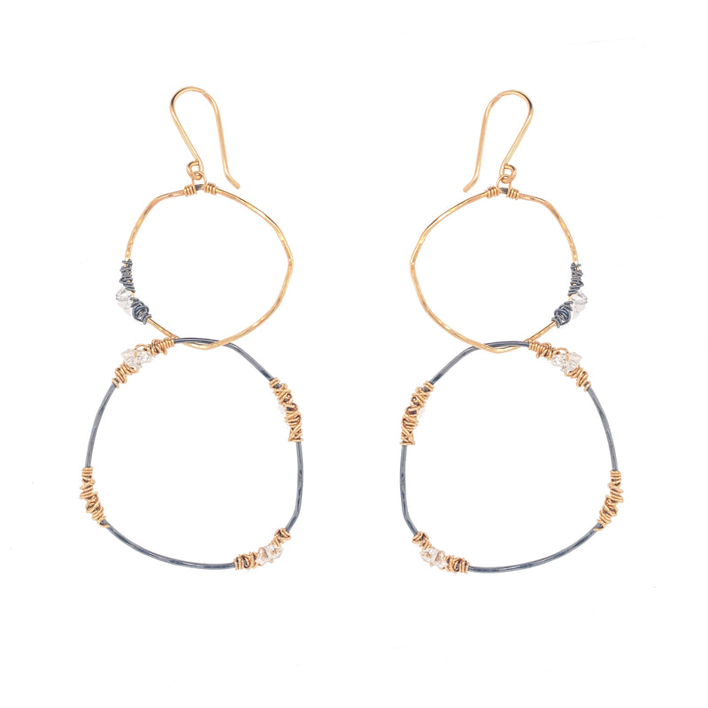 Gunmetal and Gold Linked Hoops Earring