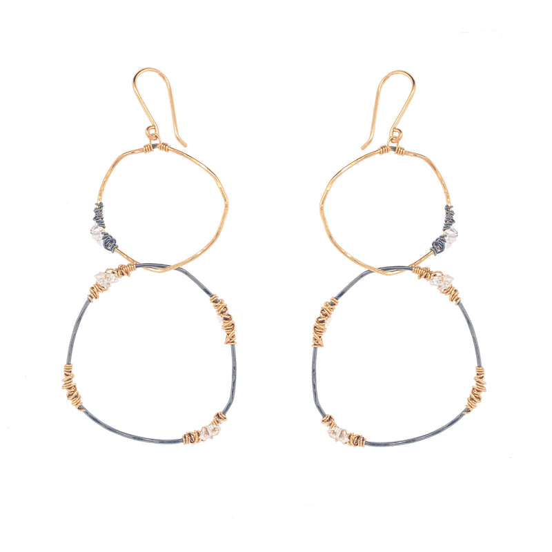 Gunmetal and Gold Linked Hoops Earring