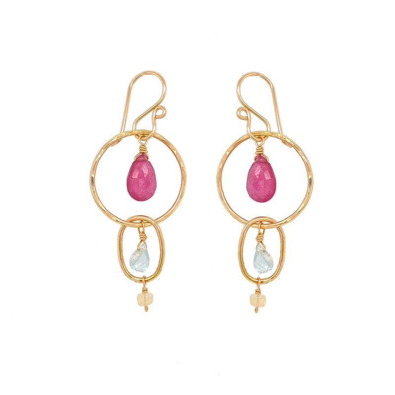 Pink Ruby Hoops Earring