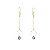 Gold hoop and chain earring with kyanite drop