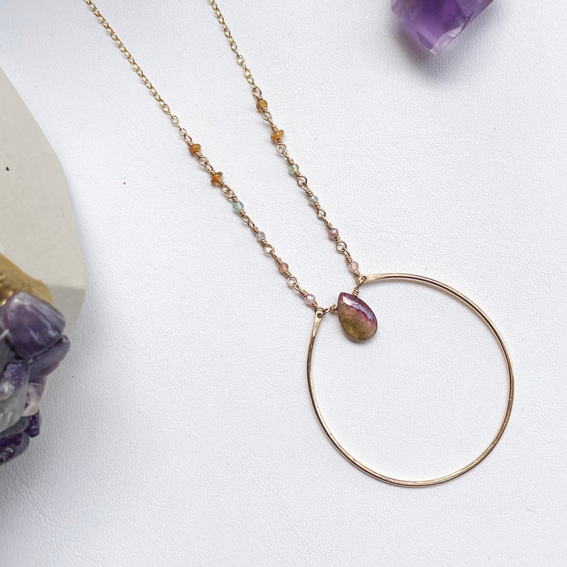 Watermelon Tourmaline Halo Necklace