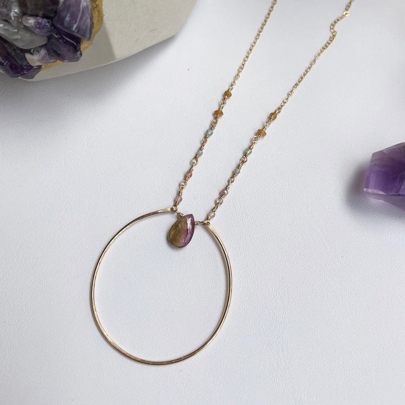 Watermelon Tourmaline Halo Necklace