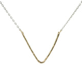 Gold pendant necklace with V shape and sterling silver gunmetal finish chain